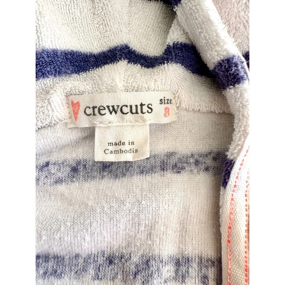 Crewcuts Girls Size 8 Striped Terry Cloth Hooded Swim Coverup Dress Blue White